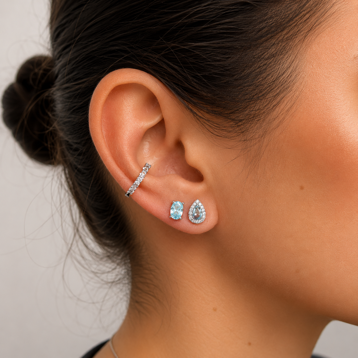 Piercing fake Bellagio zircônia água marinha ródio branco