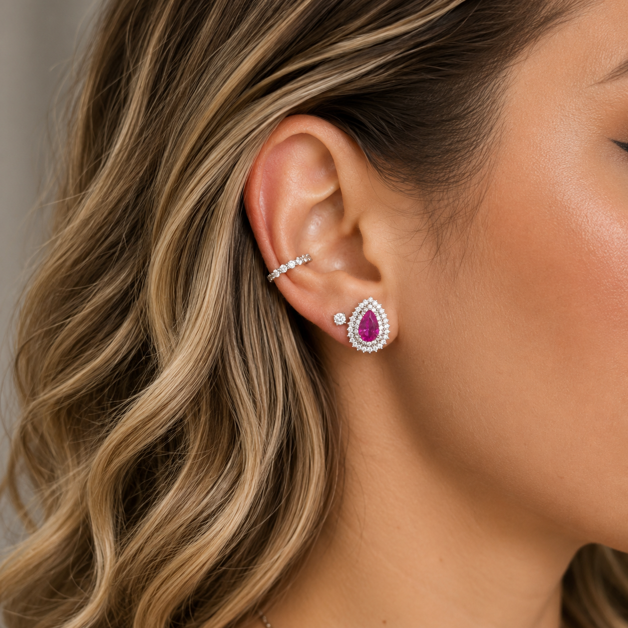 Brinco gota Holly zircônia turmalina pink prata 925