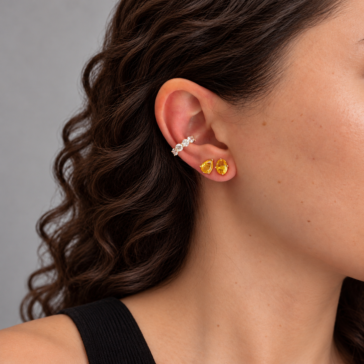 Brinco oval Candy zircônia fancy yellow ouro e Brinco gota Maui zircônia fancy yellow ouro