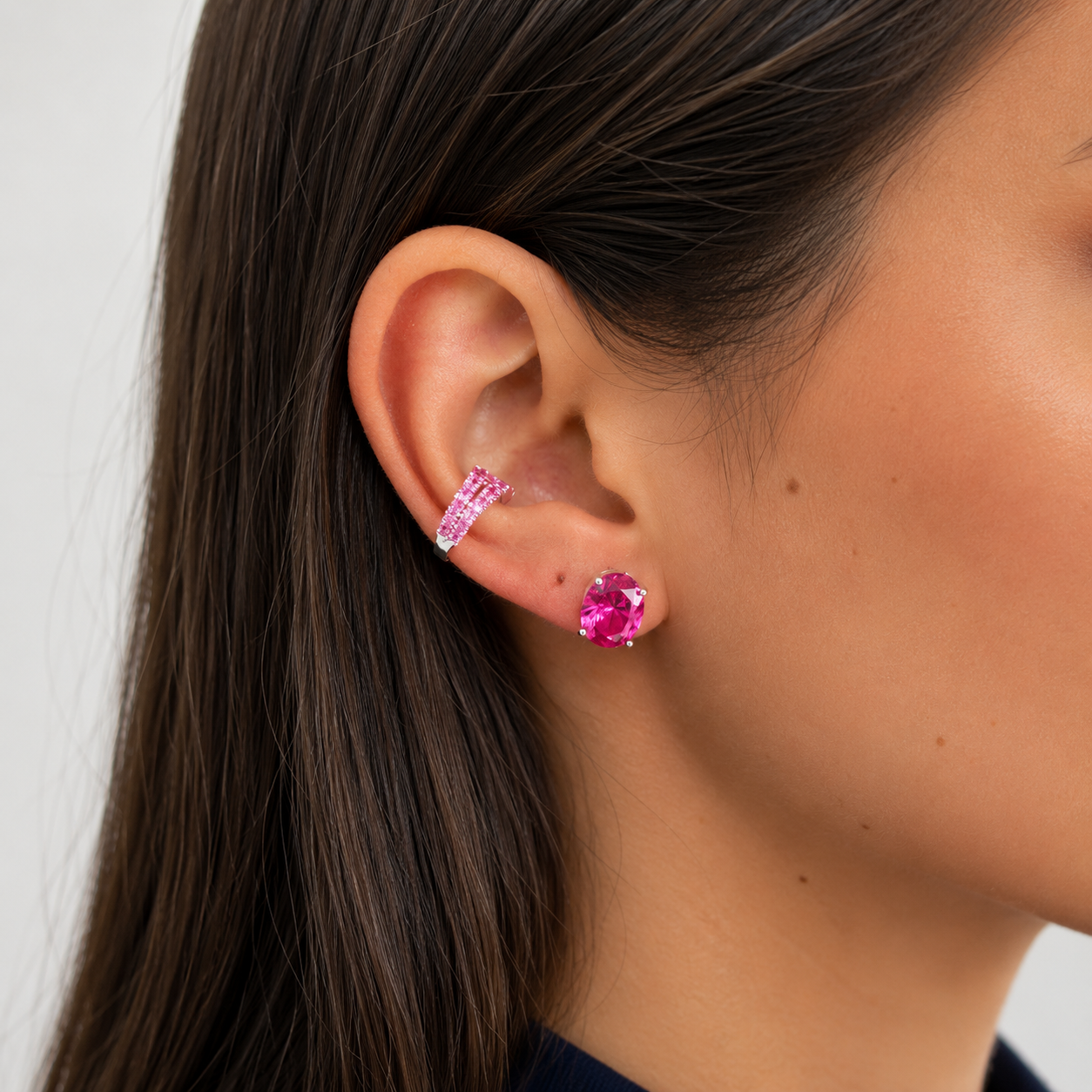 Piercing fake Laís zircônia turmalina pink prata 925