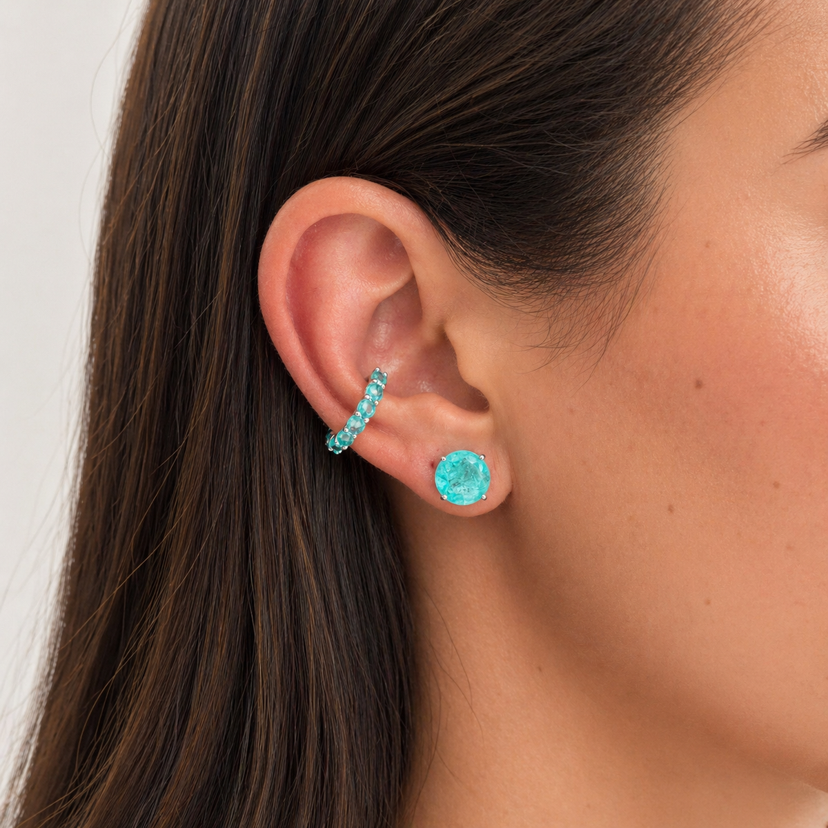 Conjunto ponto de luz esmeralda colombiana fusion prata 925 (10mm)