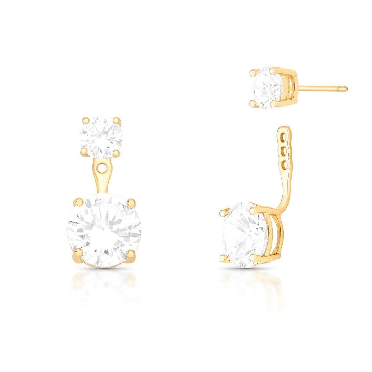 Brinco ear jacket Vivi 2 em 1 zircônias brancas ouro
