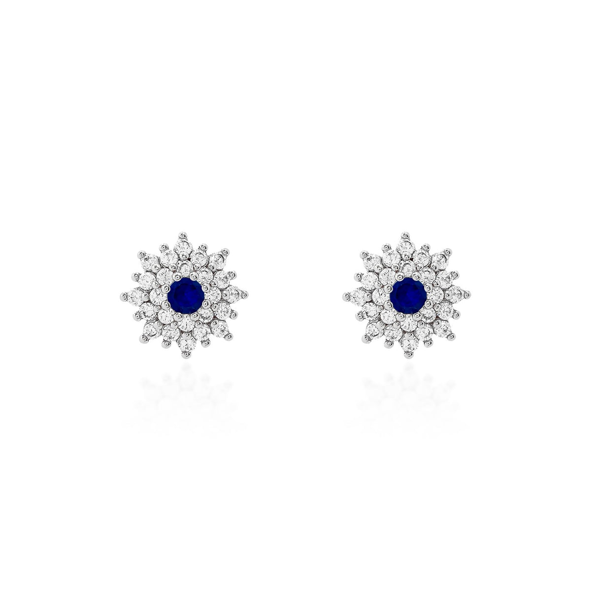 Brinco flor mini Rosalie zircônia azul safira ródio branco