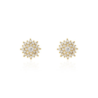 Brinco flor mini Rosalie zircônia branca ouro
