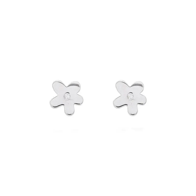 Brinco mini flor Poppy zircônia branca ródio branco