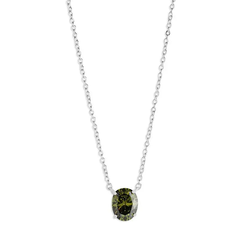 Colar Alexa oval zircônia verde oliva ródio branco