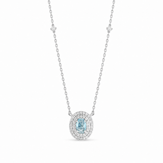 Colar Grazi oval zircônia água marinha ródio branco