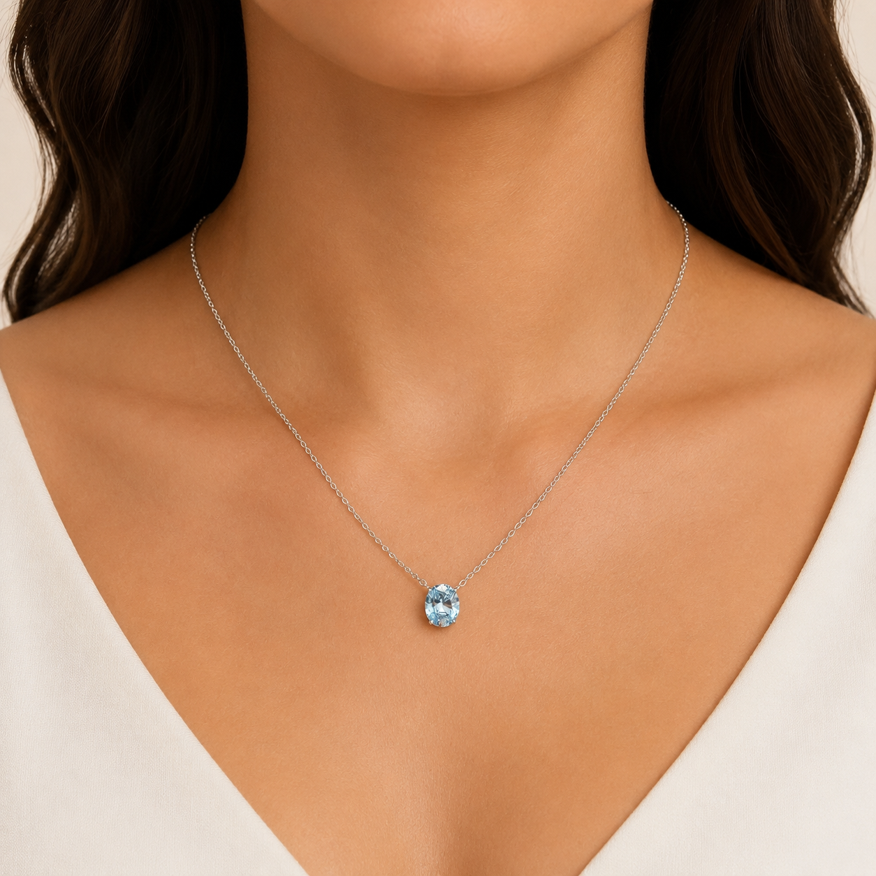 Conjunto Alexa oval zircônia sky blue ródio branco