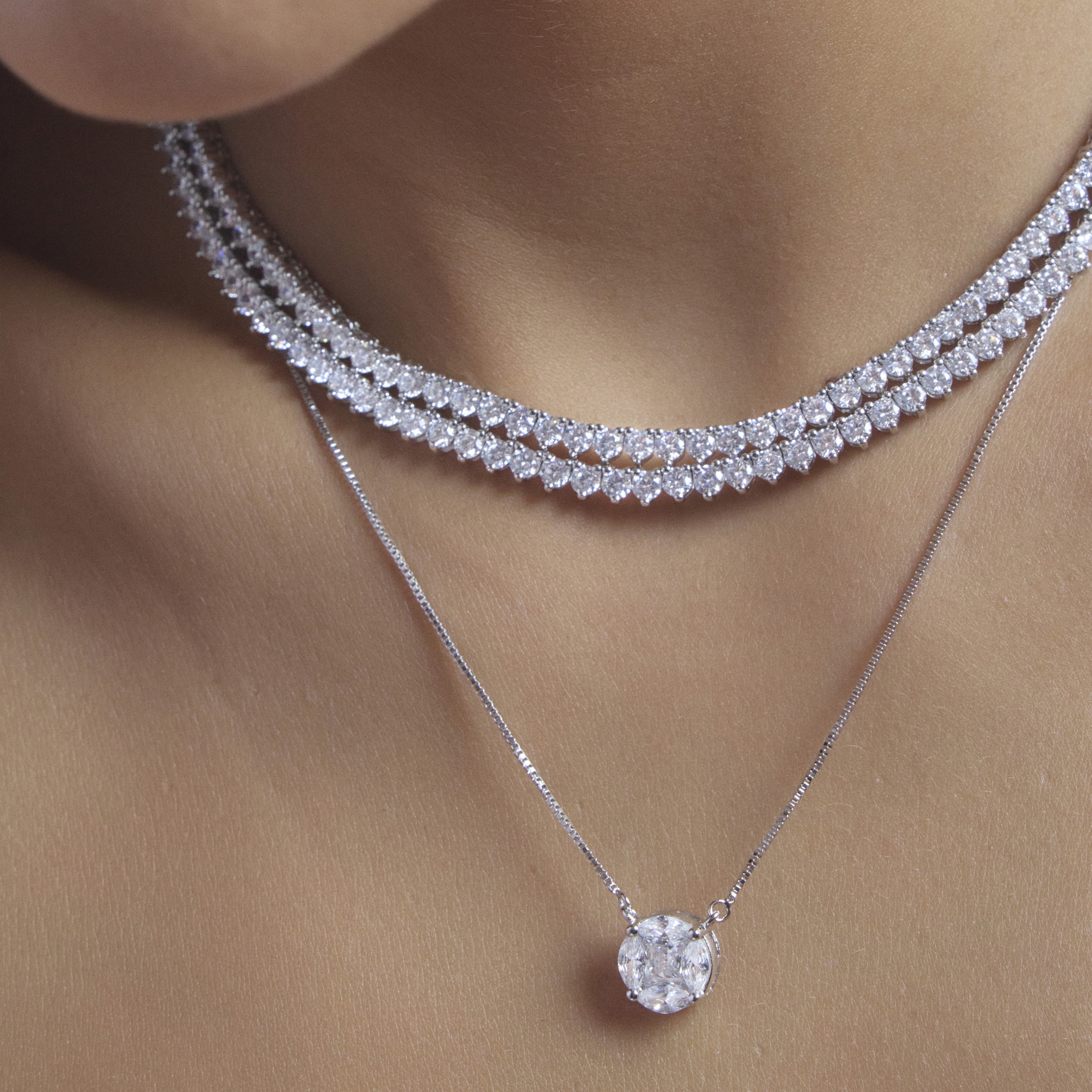 Conjunto Illusion zircônias brancas ródio branco