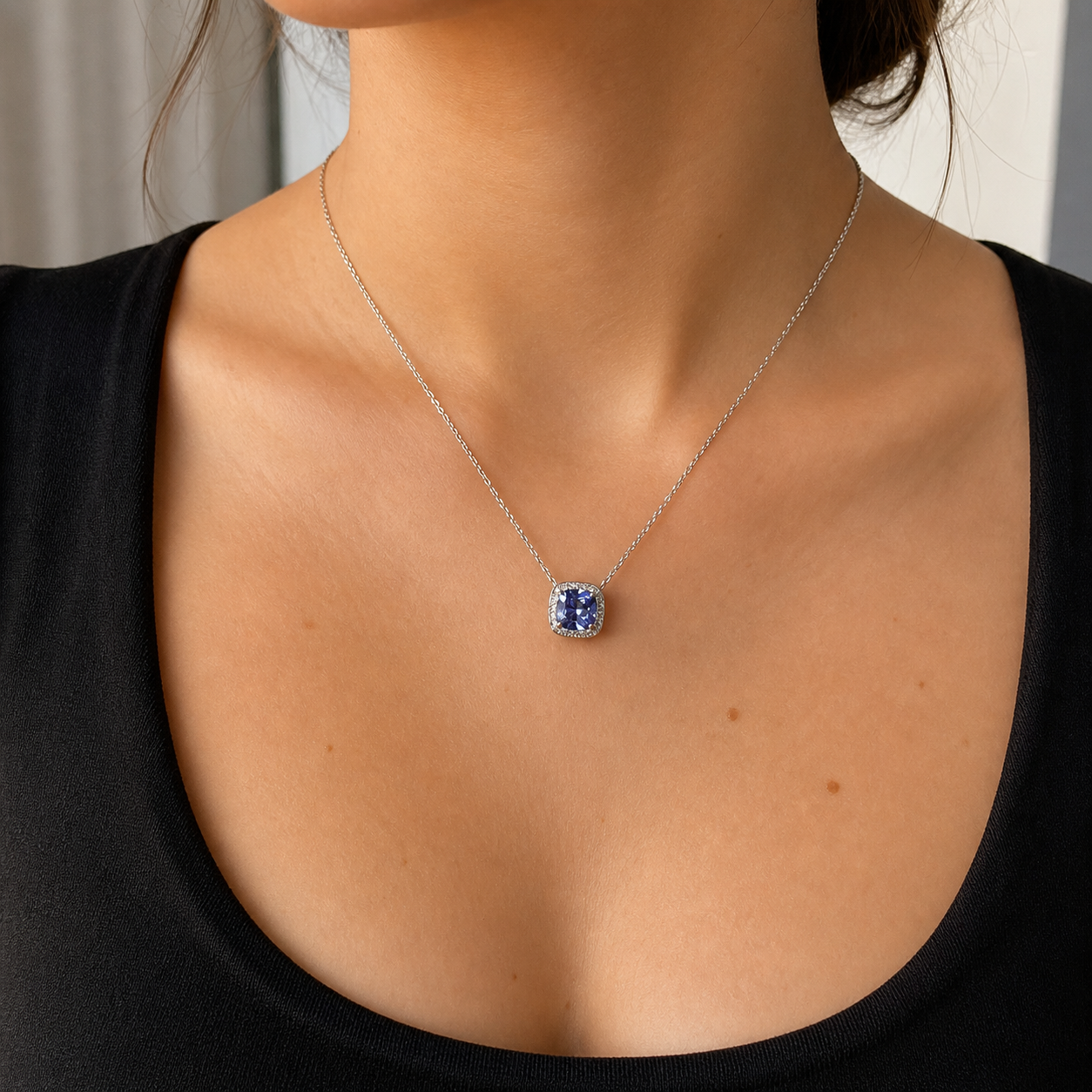 Conjunto Jolie quadrado zircônia tanzanita prata 925
