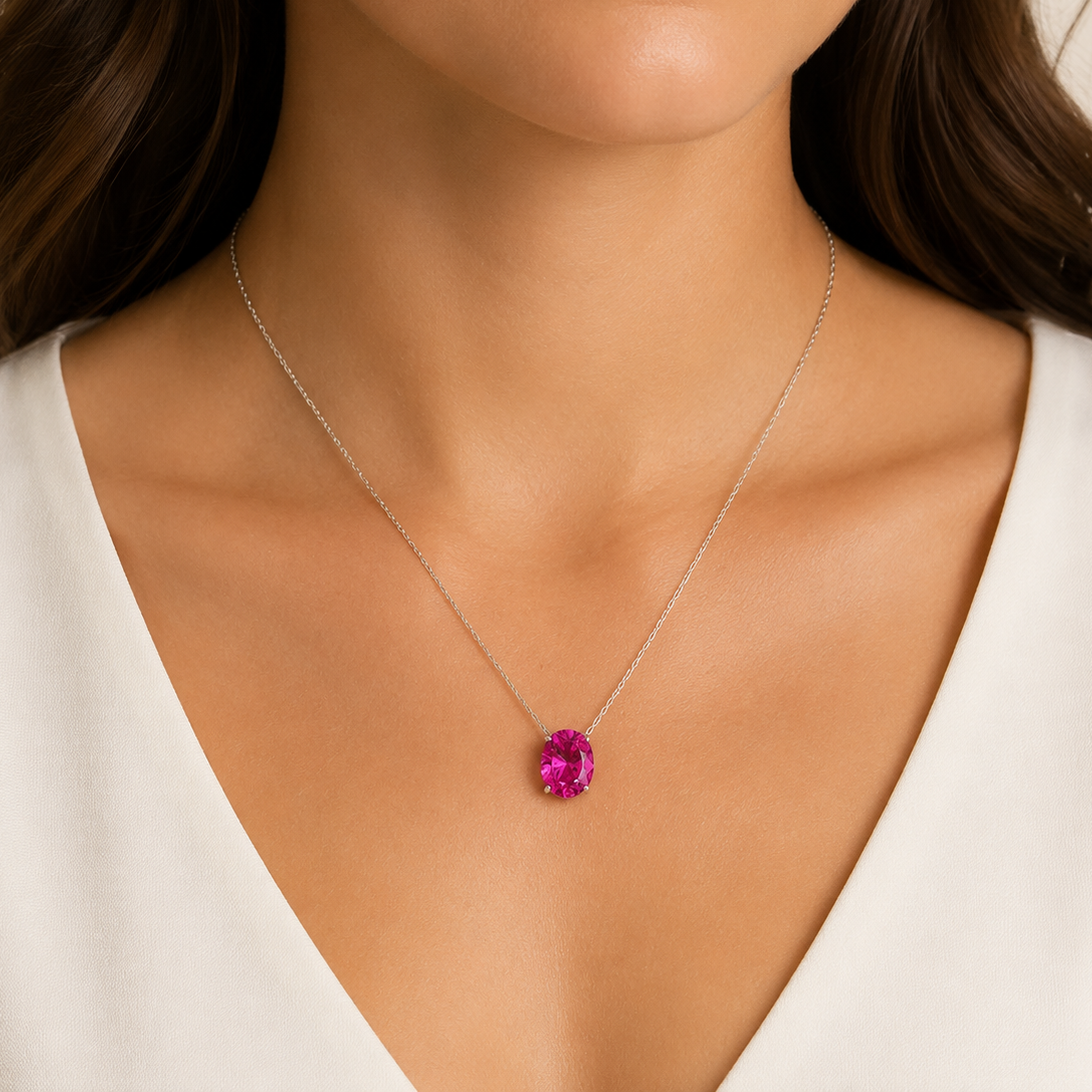 Colar Lorena oval zircônia turmalina pink prata 925