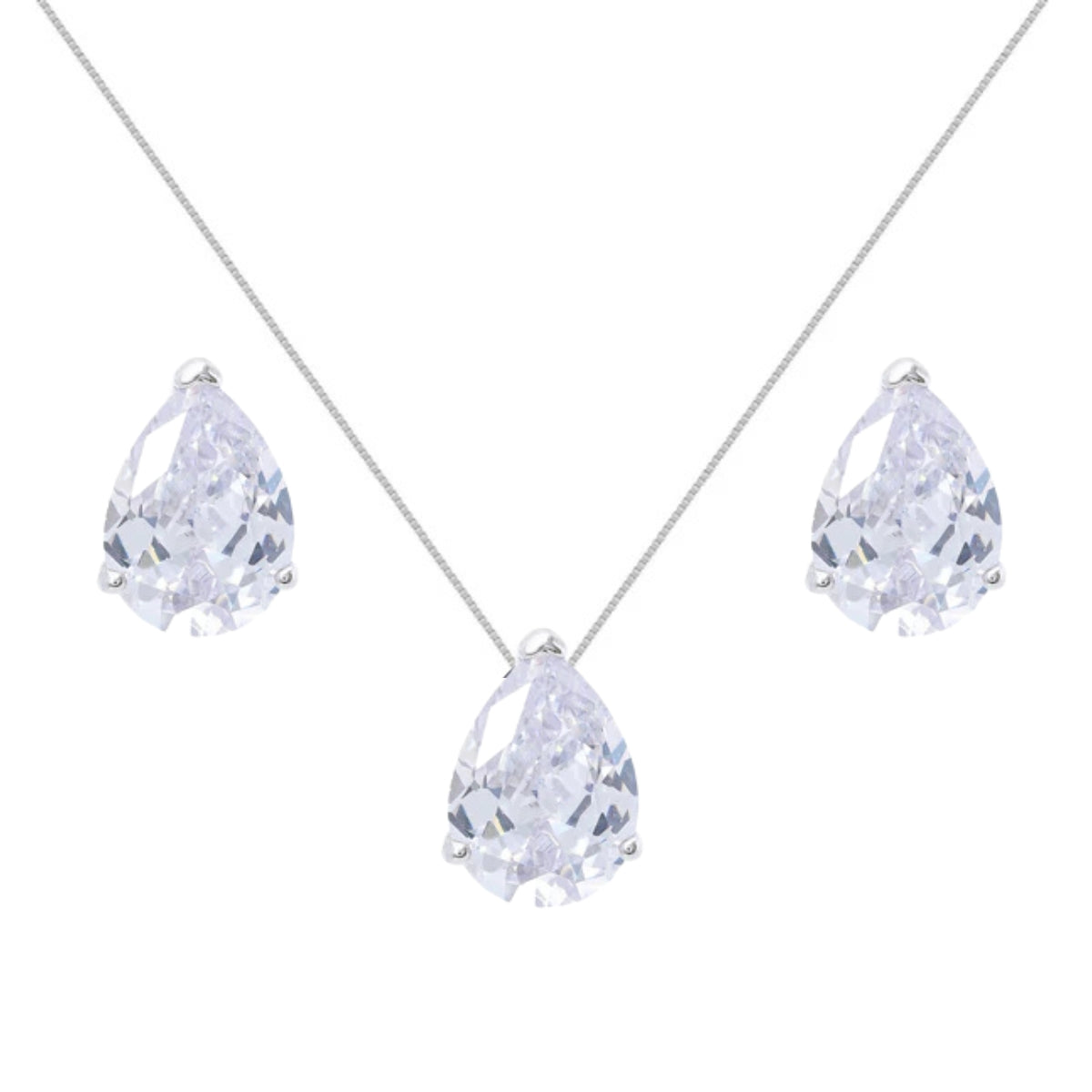 Conjunto Luma gota zircônia branca prata 925