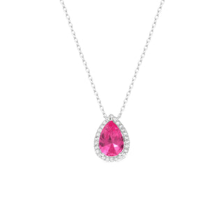 Colar Paty gota zircônia turmalina pink ródio branco