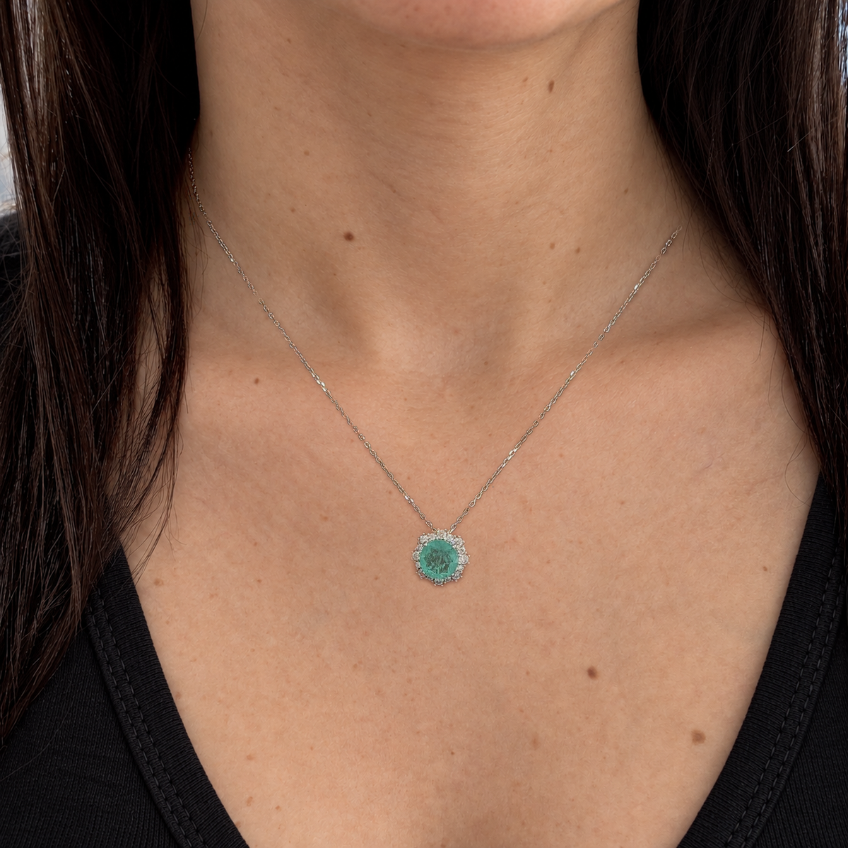 Colar Rosie Moissanite esmeralda colombiana fusion prata 925
