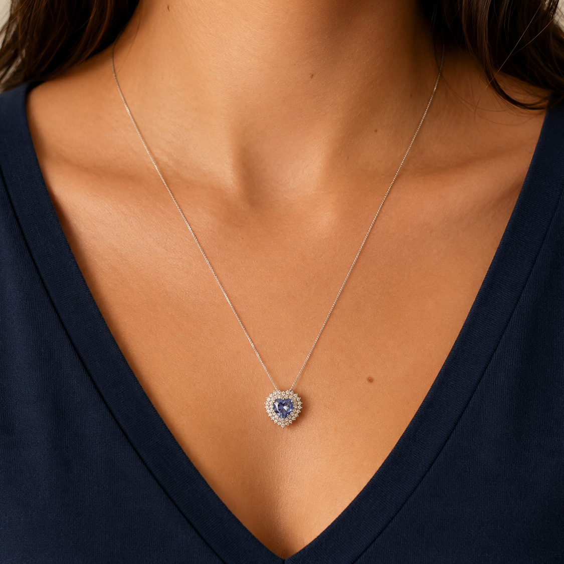 Conjunto Sally coração zircônias tanzanita prata 925