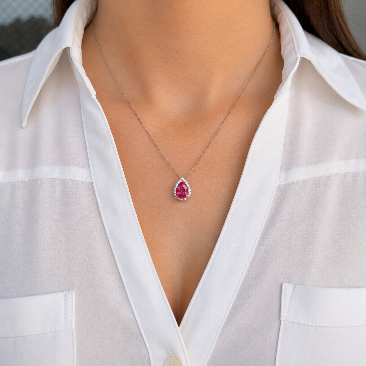 Conjunto gota Betina zircônias turmalina pink prata 925
