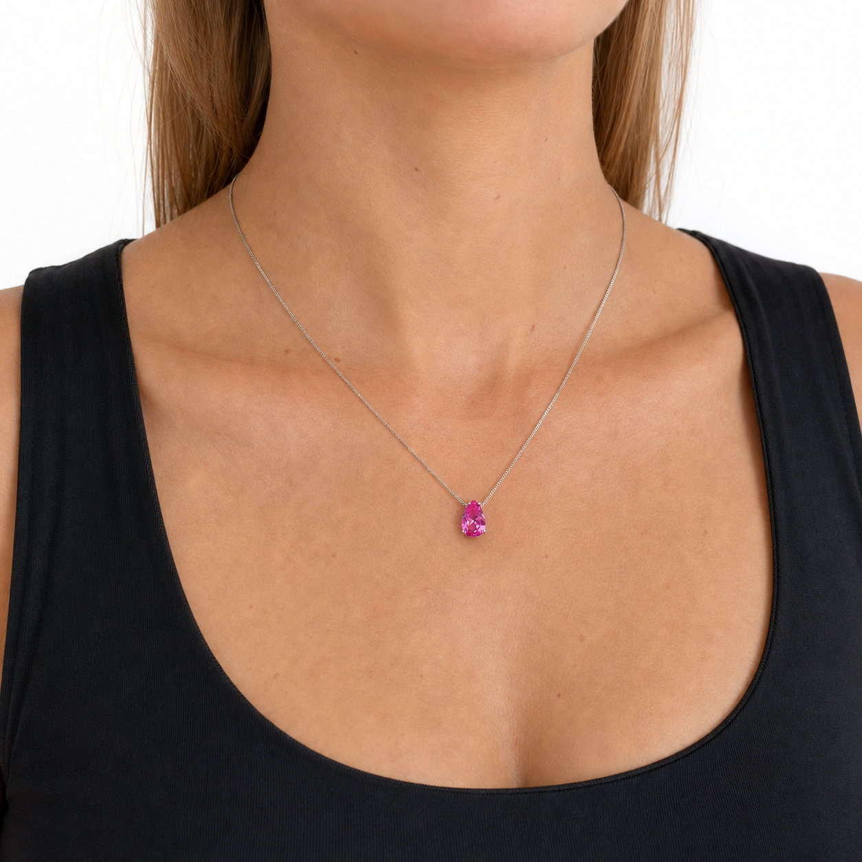 Conjunto gota Bourbon zircônia turmalina pink ródio branco