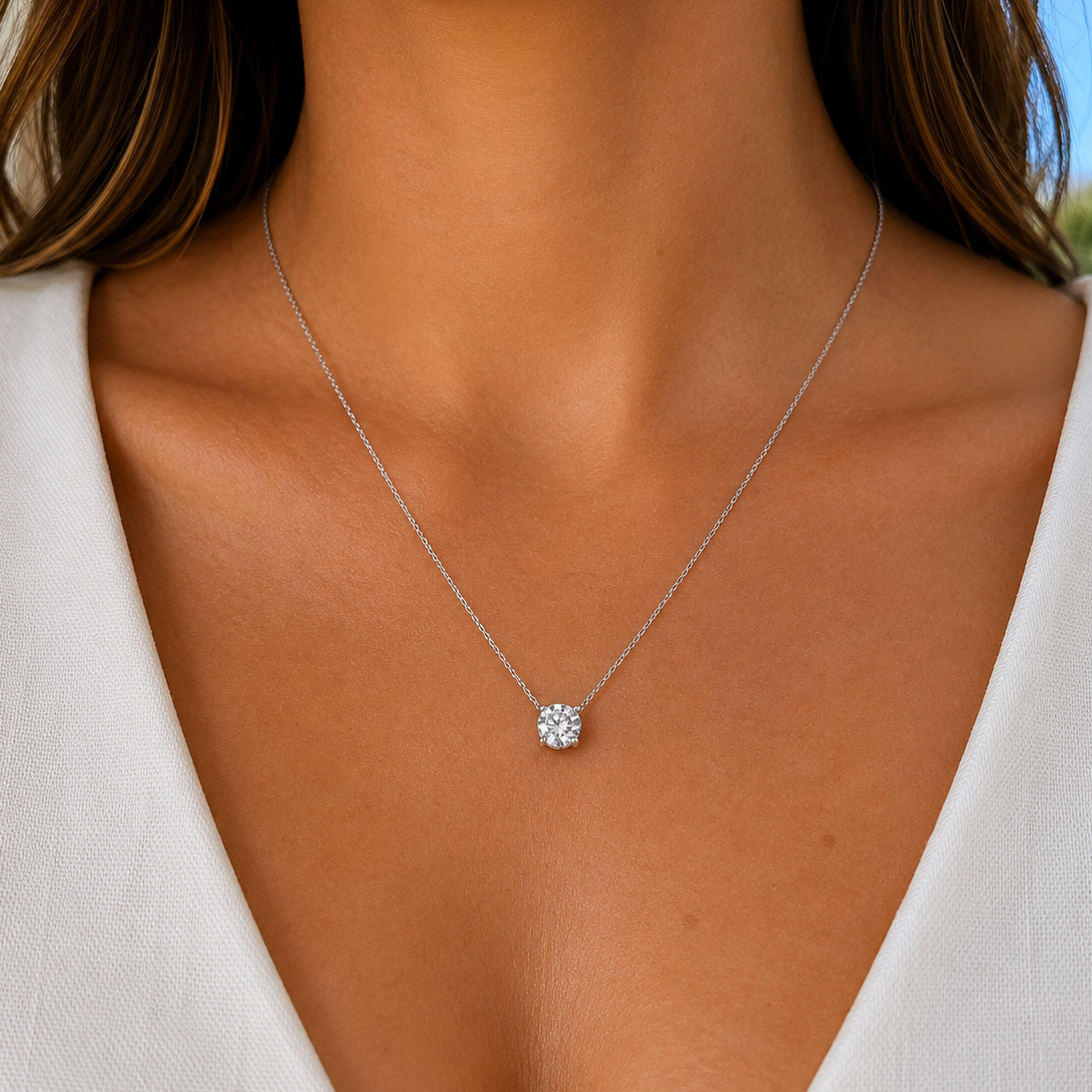Colar ponto de luz Moissanite 1.0ct prata 925 (6.5mm)