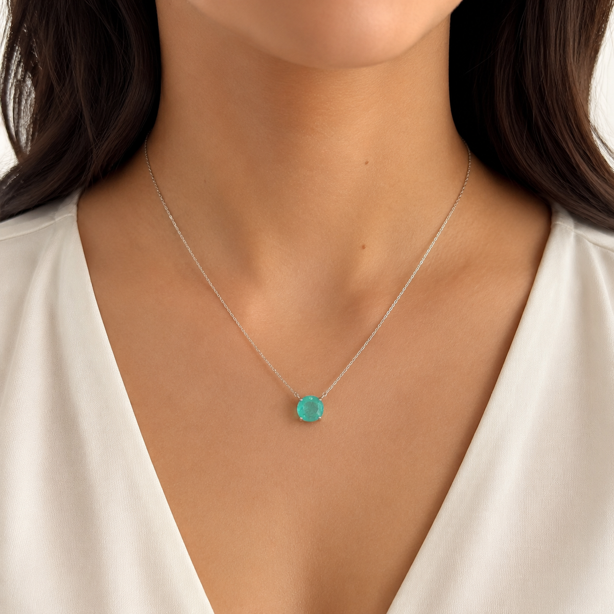 Conjunto ponto de luz esmeralda colombiana fusion prata 925 (10mm)