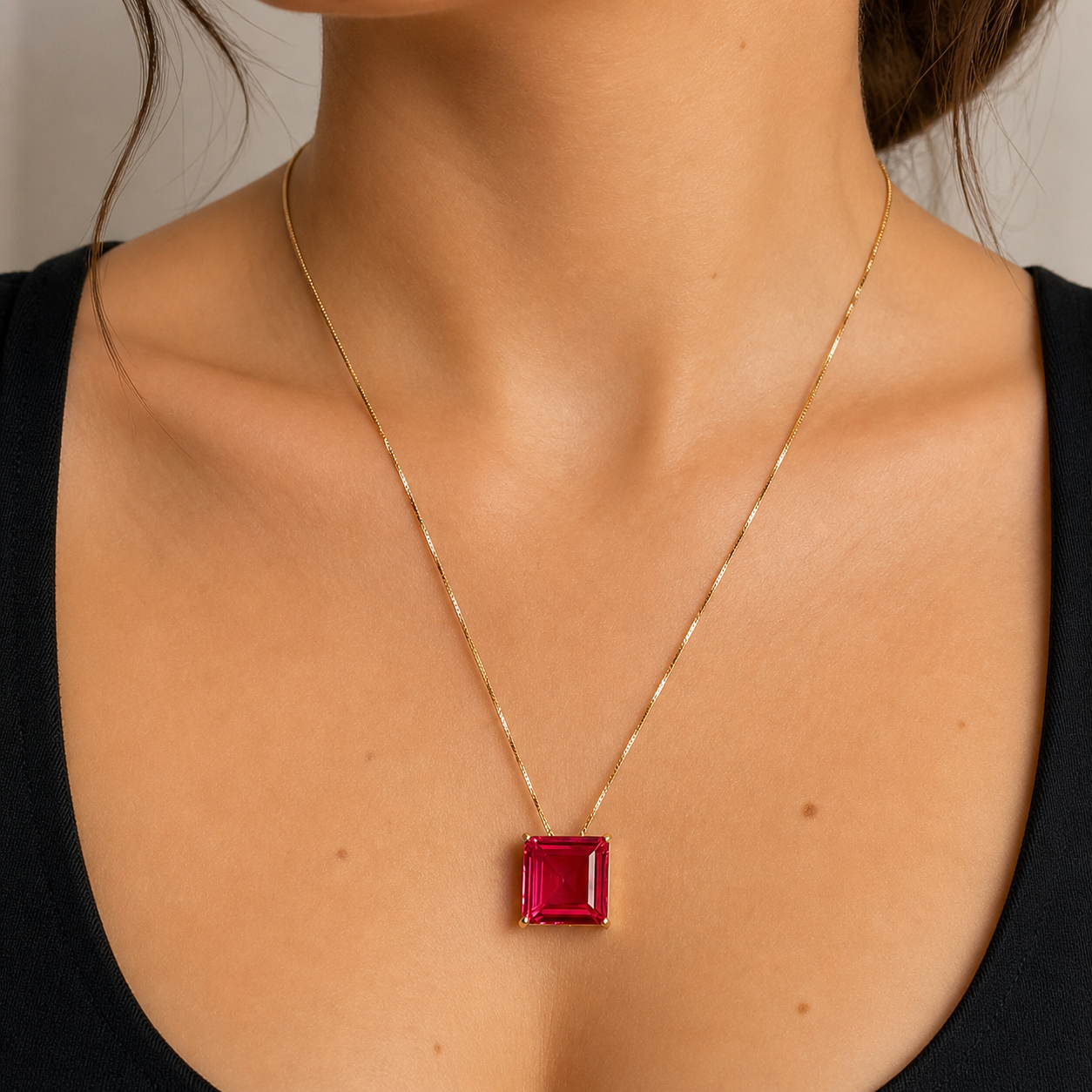 Colar quadrado cristal rosa ouro - foto 2
