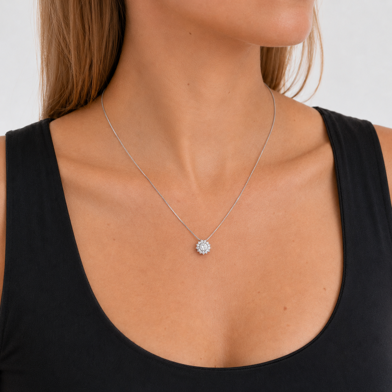 Conjunto redondo Blossom zircônia branca ródio branco