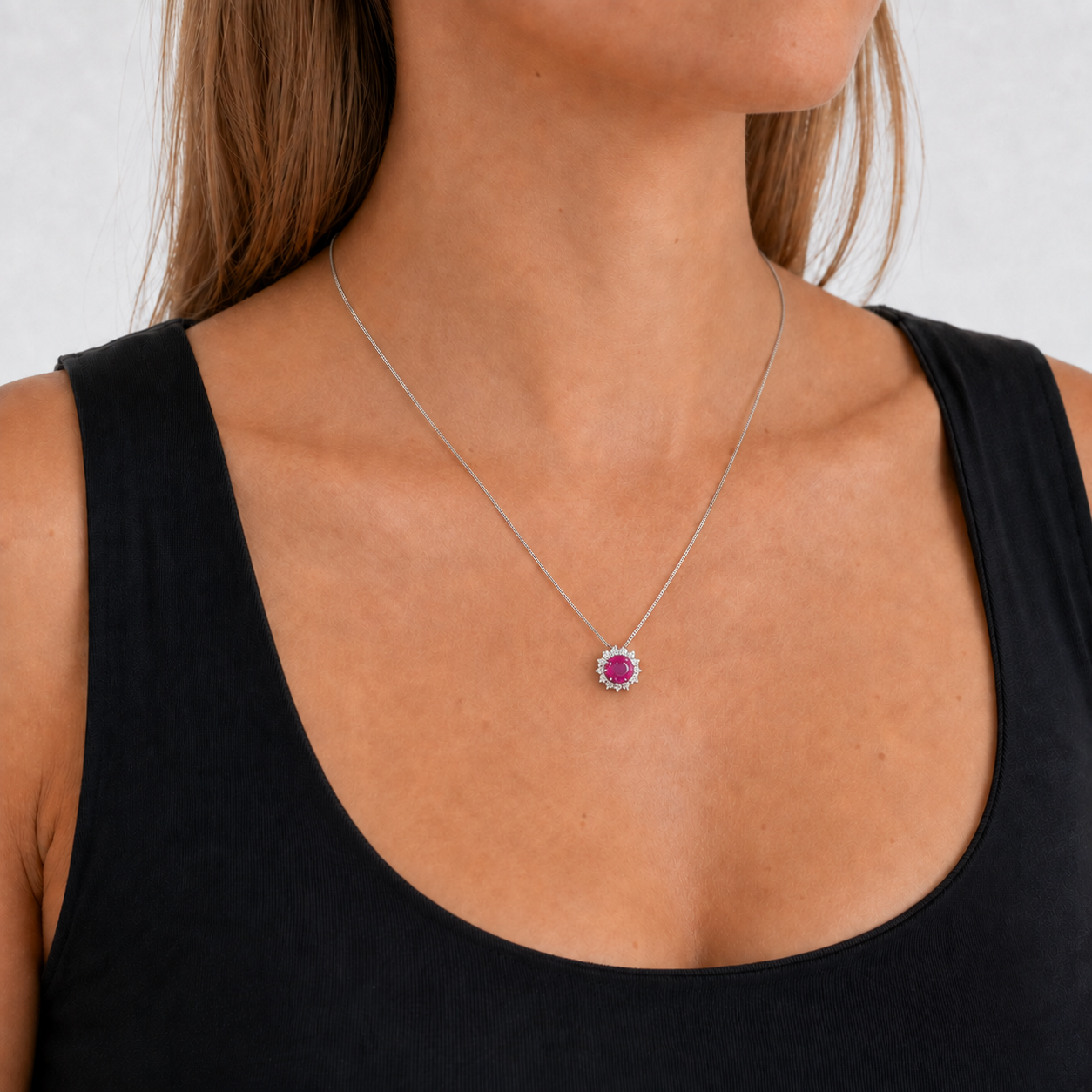 Colar redondo Blossom zircônia turmalina pink ródio branco