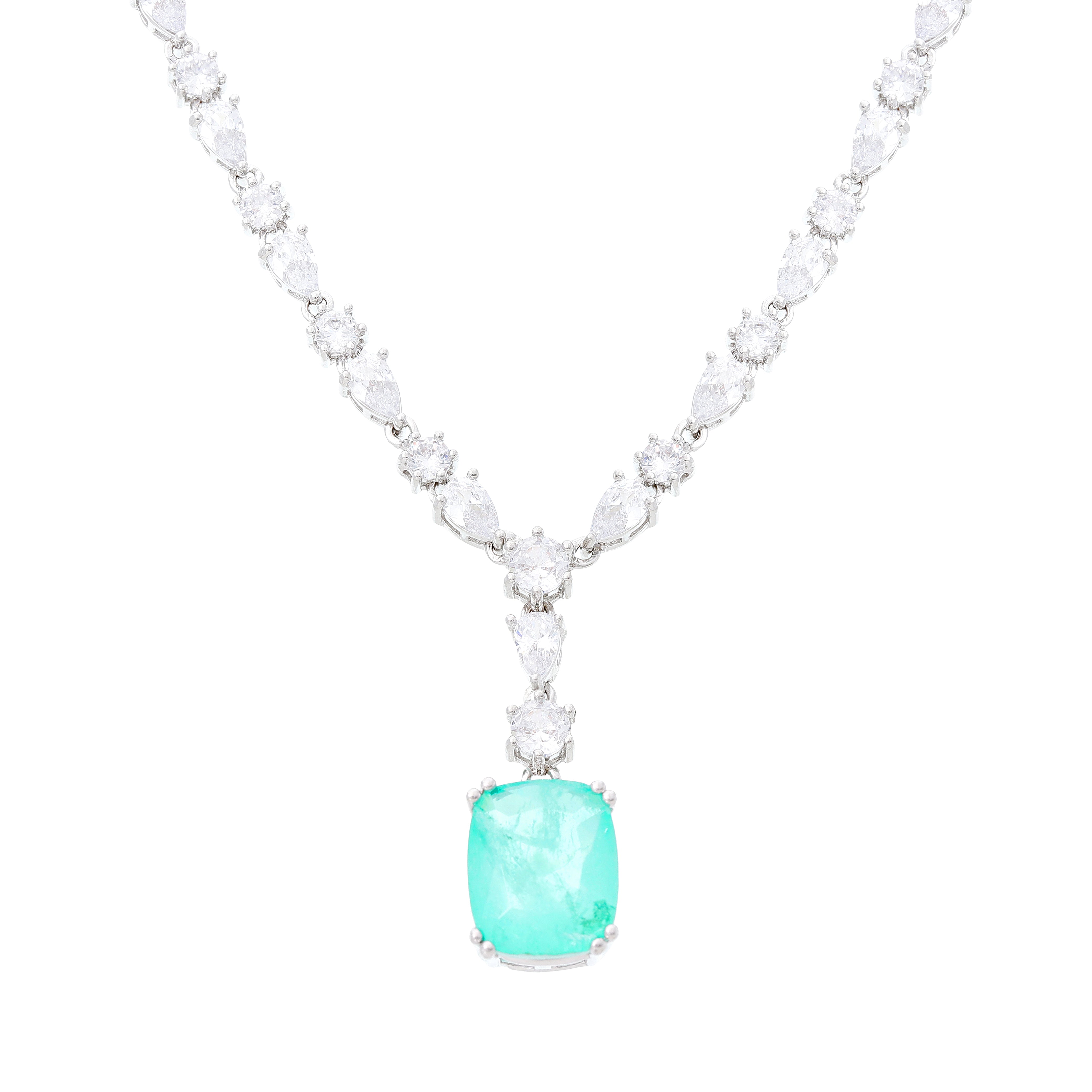 Colar riviera Cannes esmeralda colombiana fusion ródio branco