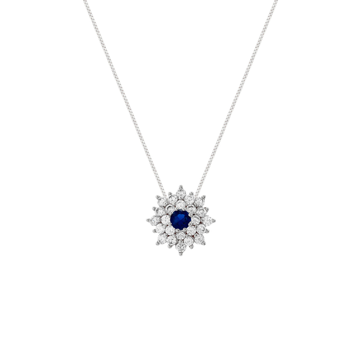 Colar flor Rosalie zircônia azul safira ródio branco