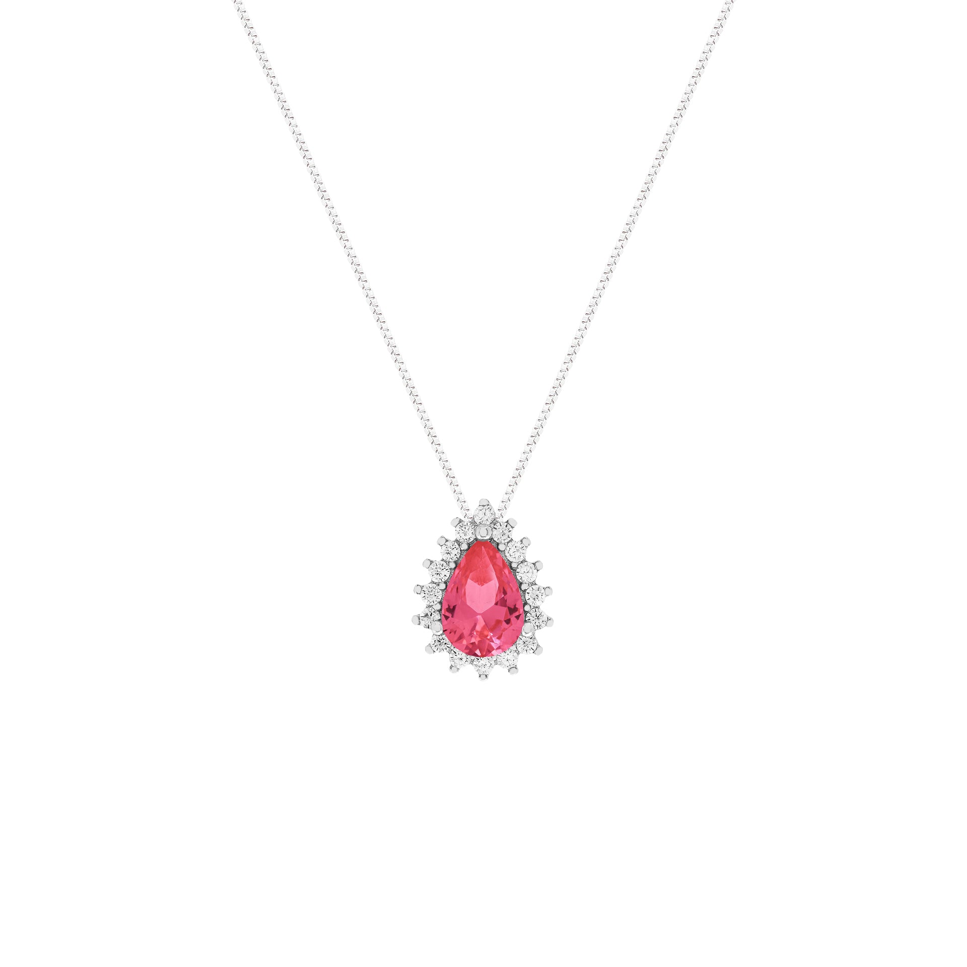 Colar Fran gota zircônia turmalina pink ródio branco