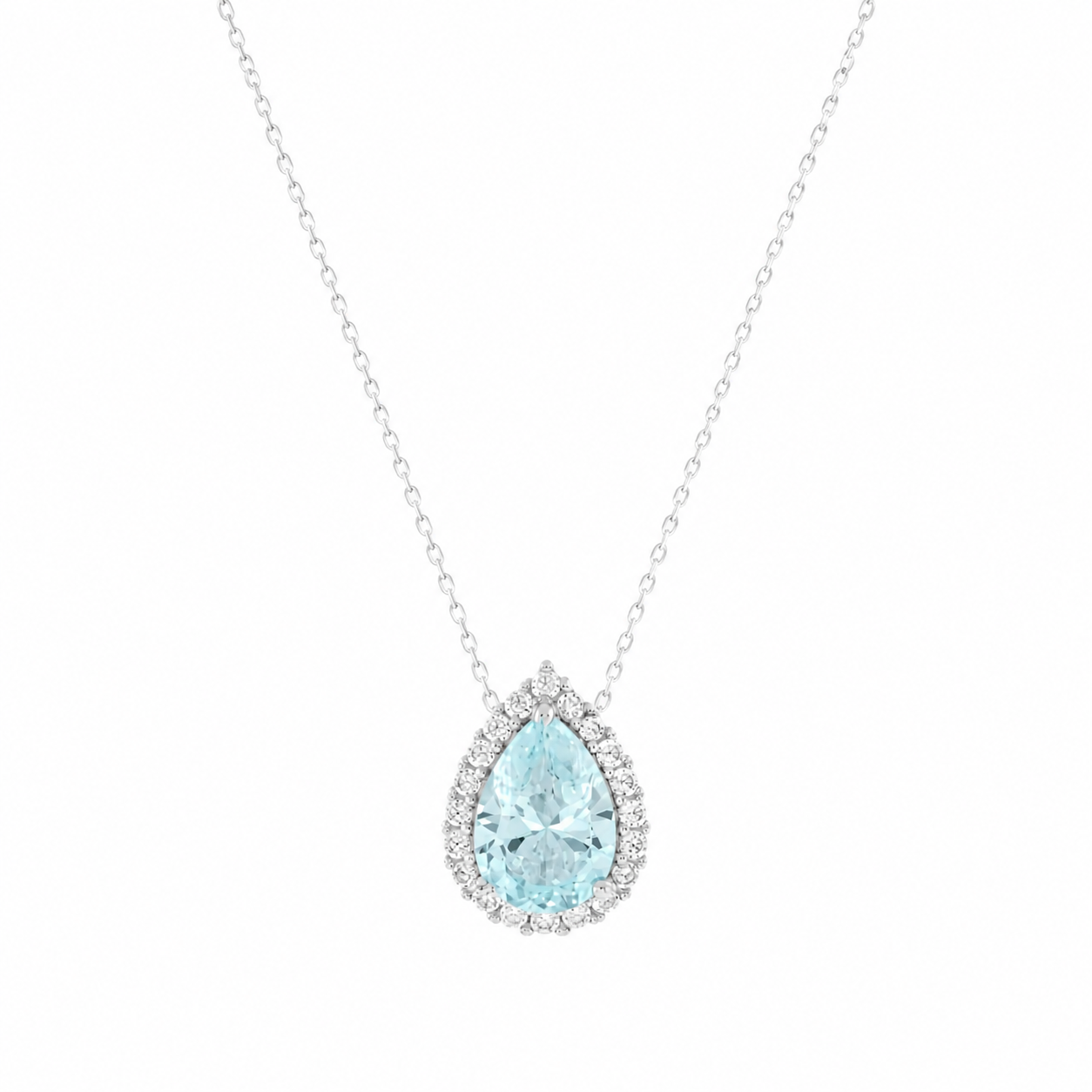 Colar gota Betina zircônia água marinha prata 925
