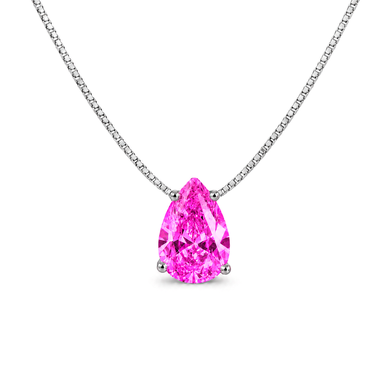 Colar gota Bourbon zircônia turmalina pink ródio branco