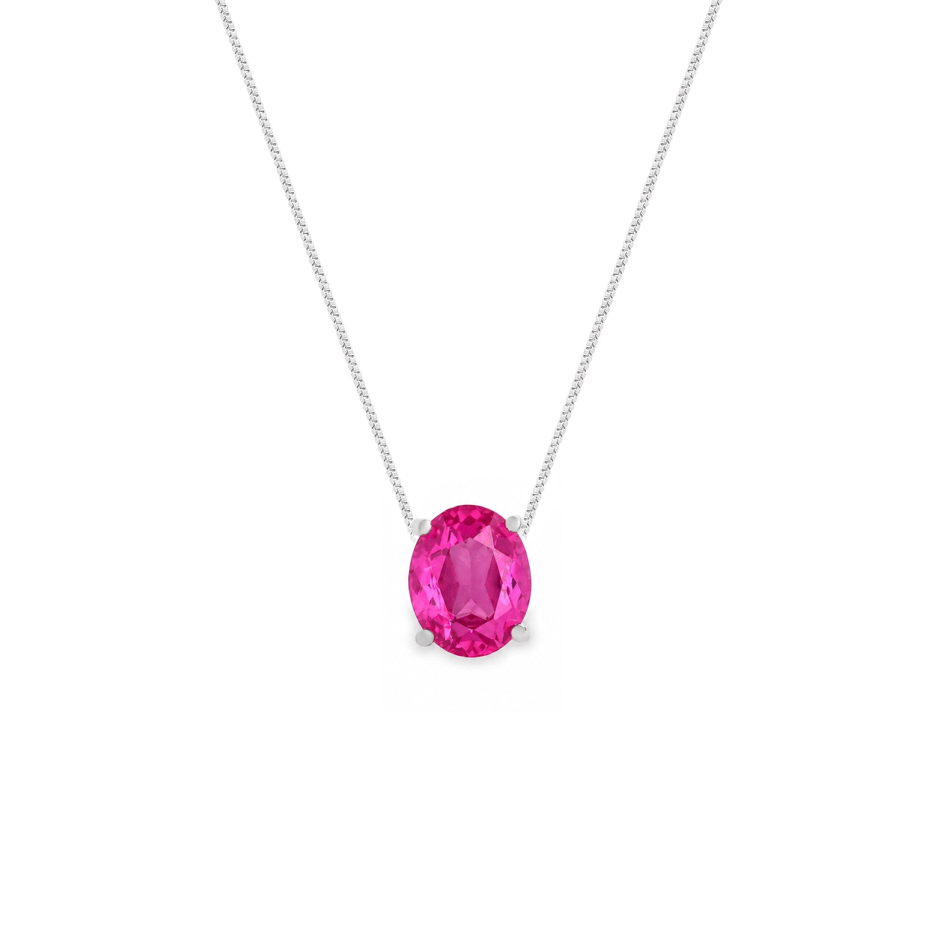Colar oval Sasha zircônia turmalina pink ródio branco