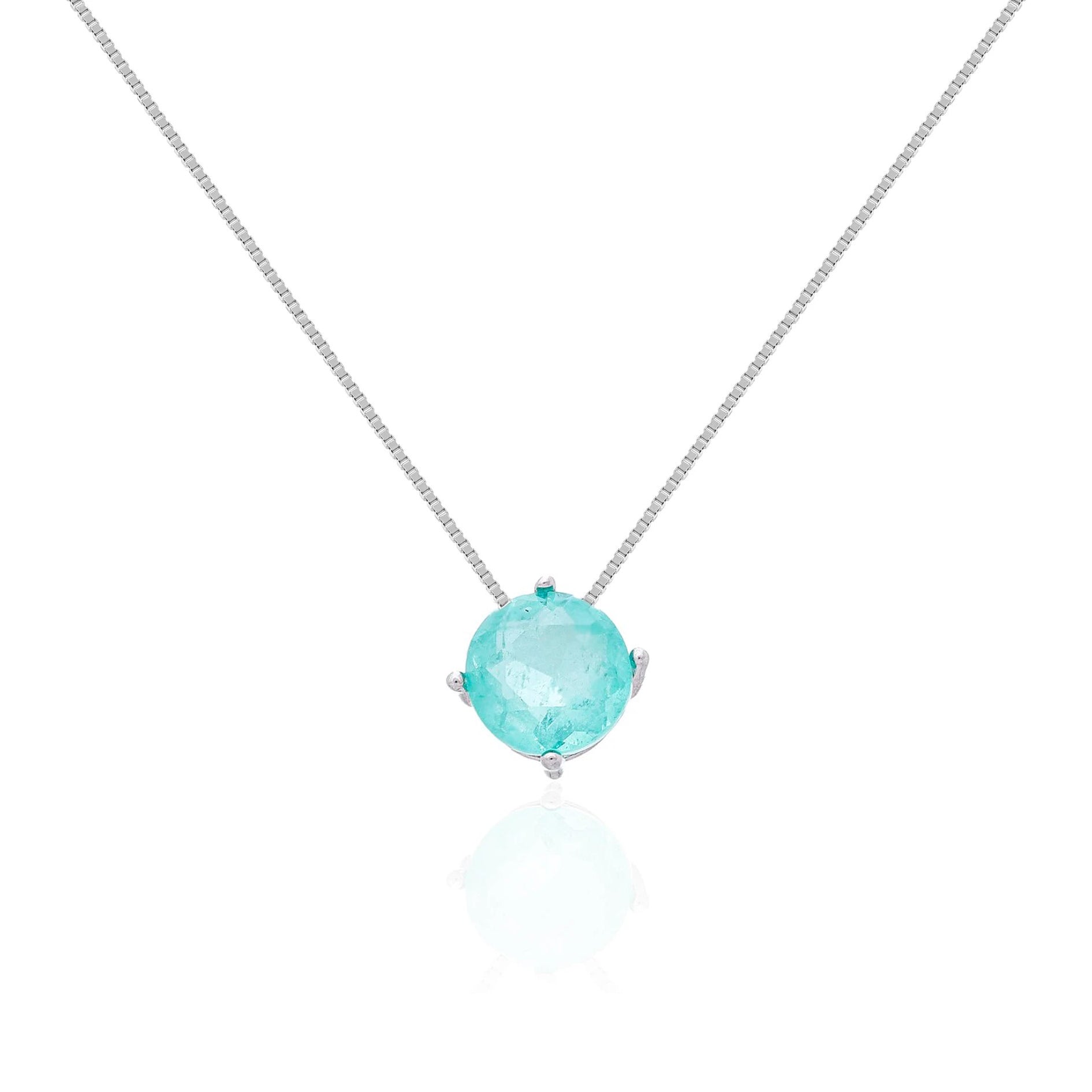 Colar ponto de luz esmeralda colombiana fusion ródio branco (8mm)