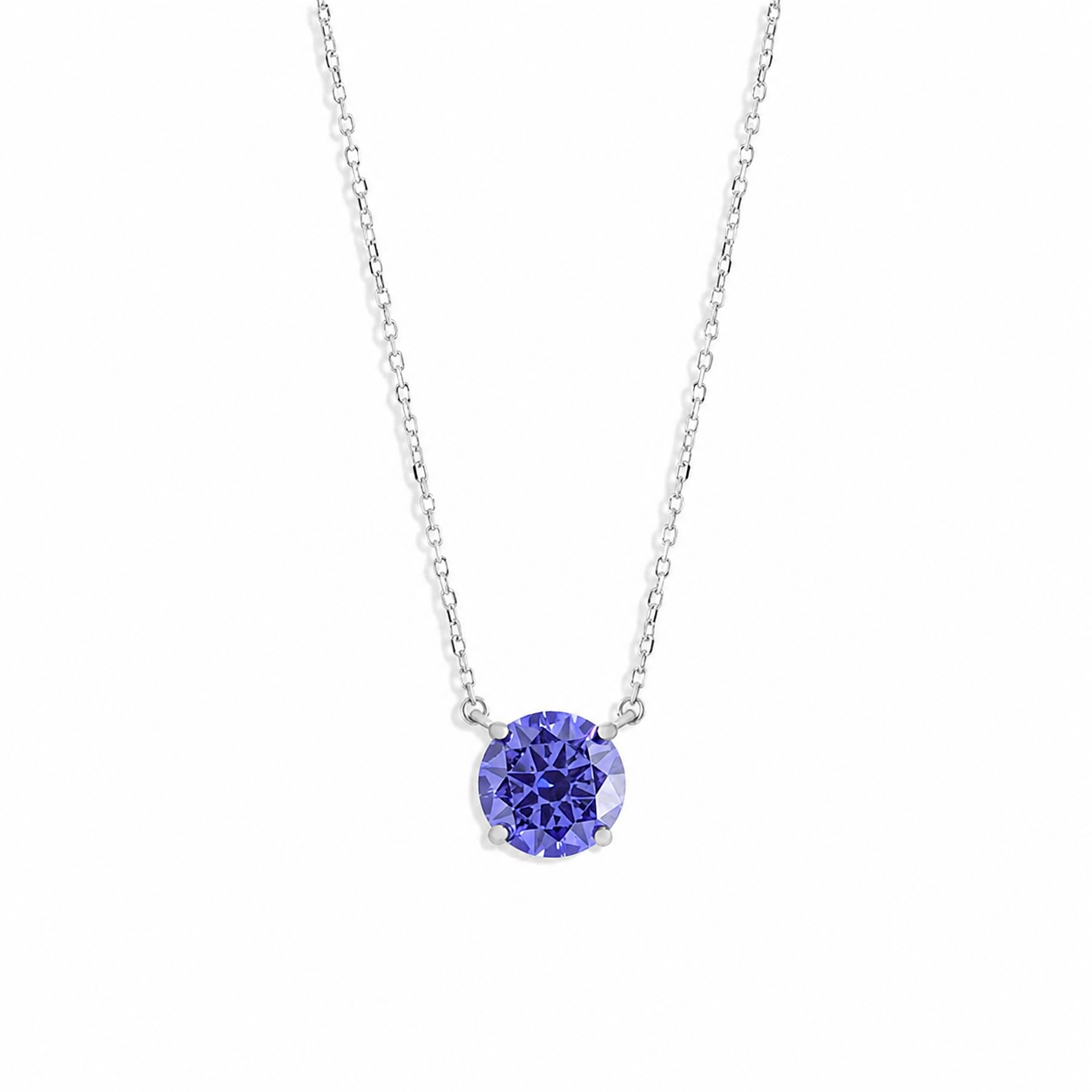 Colar ponto de luz zircônia tanzanita prata 925 (10mm)