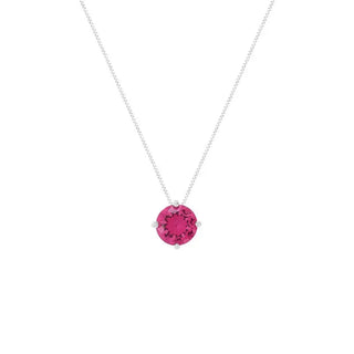 Colar ponto de luz zircônia turmalina pink ródio branco (6mm)