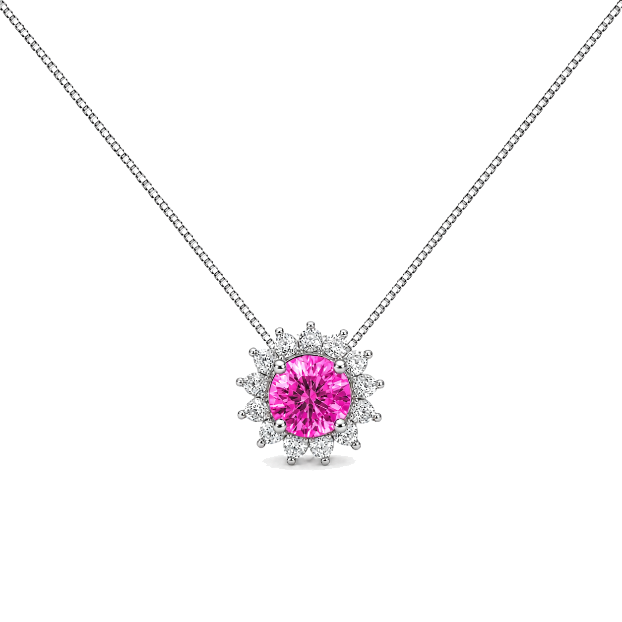 Colar redondo Blossom zircônia turmalina pink ródio branco