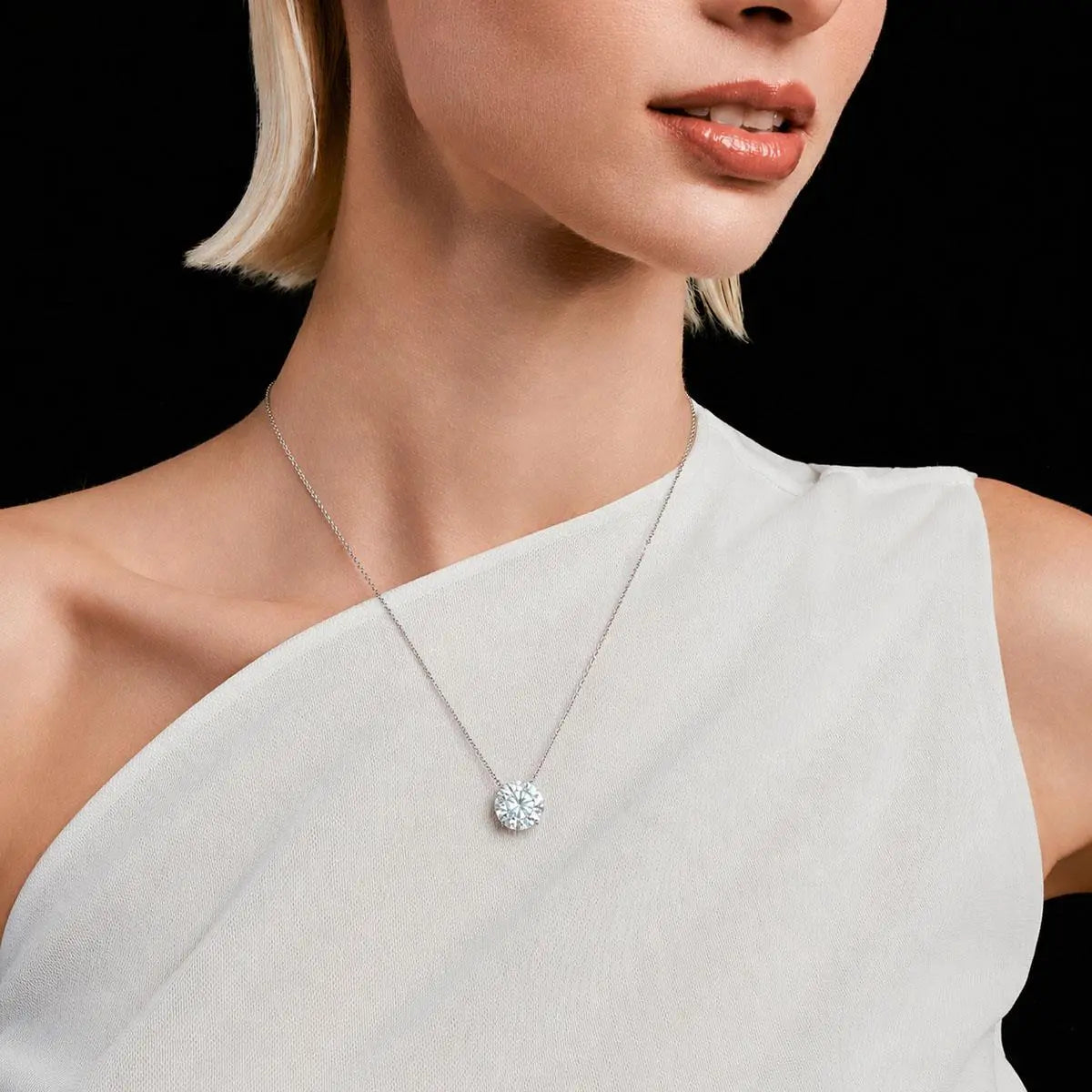 Conjunto redondo ponto luz Moissanite 12mm prata 925