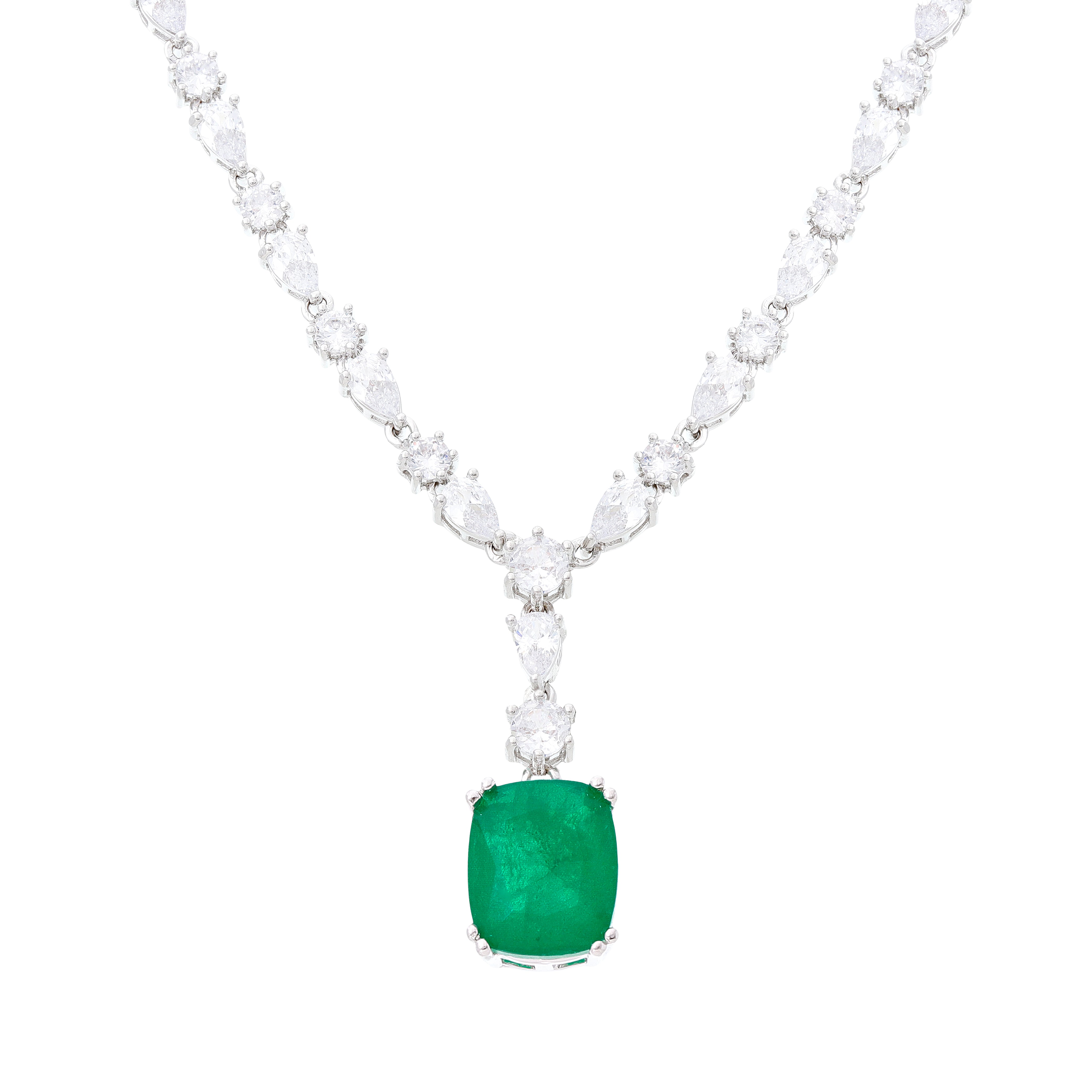 Colar riviera Cannes esmeralda fusion ródio branco