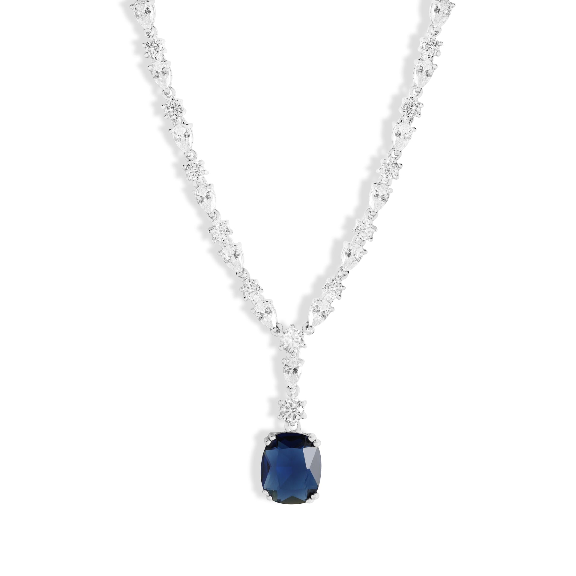 Colar riviera Cannes zircônia azul safira ródio branco