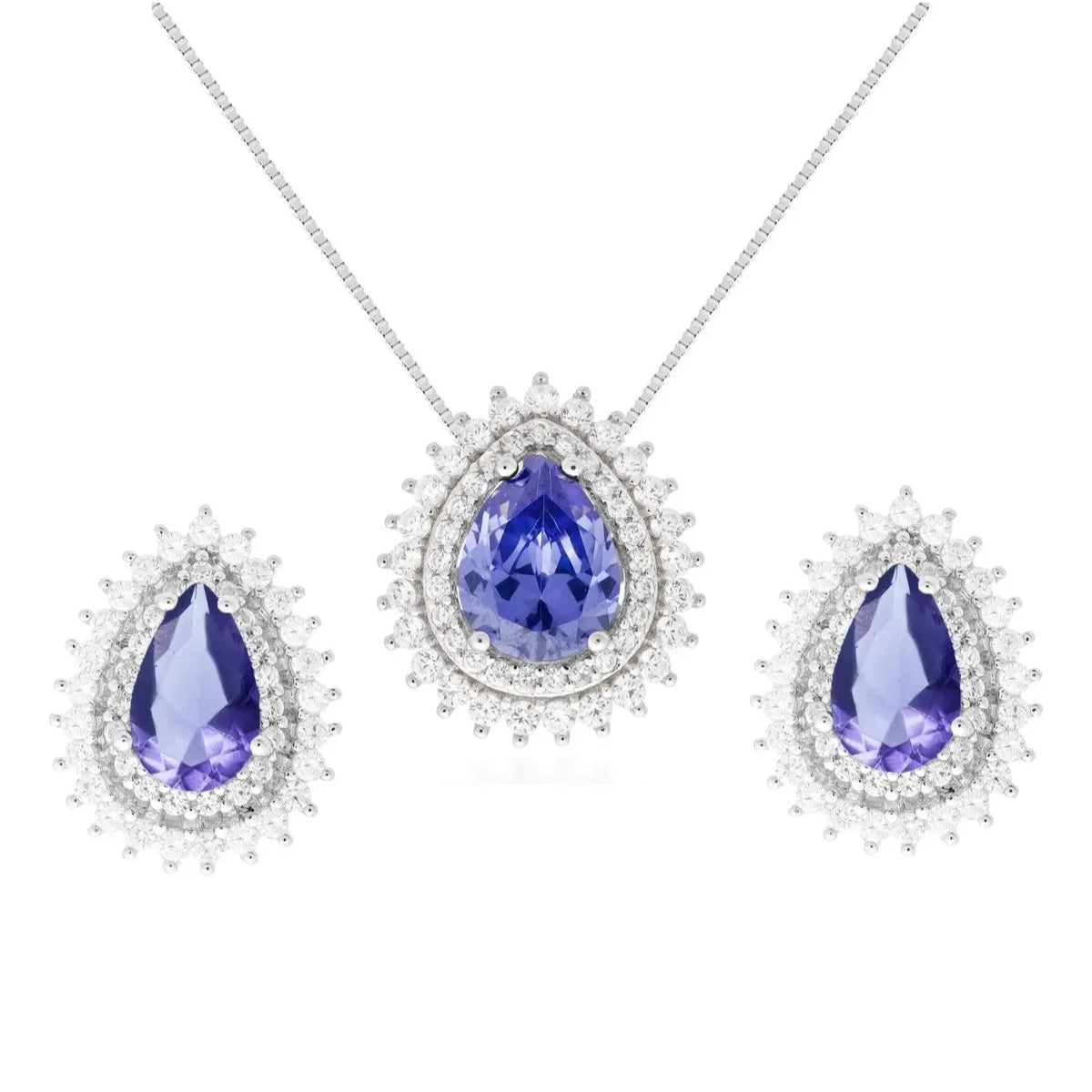 Conjunto gota Holly zircônia tanzanita prata 925