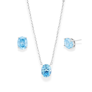 Conjunto Alexa oval zircônia sky blue ródio branco