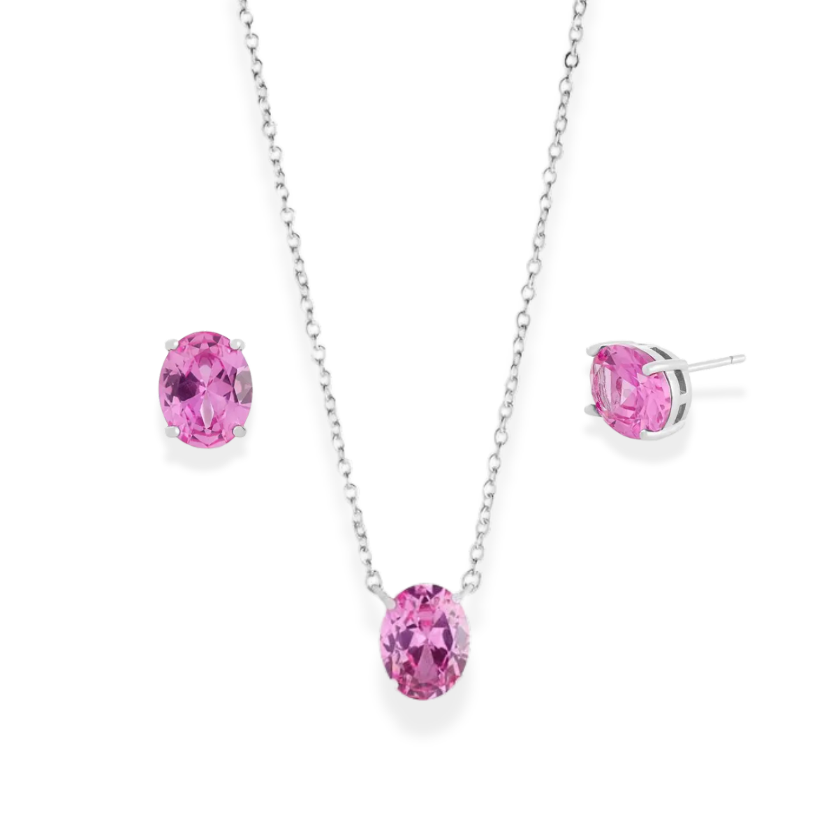 Conjunto Alexa oval zircônia turmalina pink ródio branco