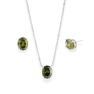 Conjunto Alexa oval zircônia verde oliva ródio branco