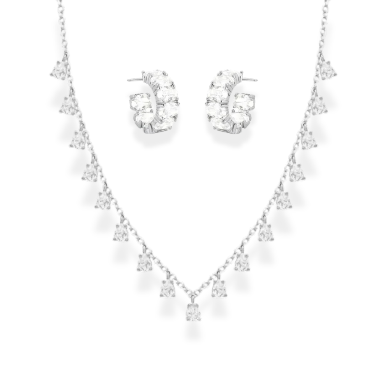 Conjunto Brinco Kim + Colar Camila zircônia branca ródio branco