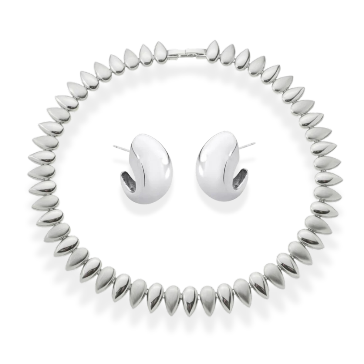 Conjunto Brinco Raissa + Colar Fabi ródio branco