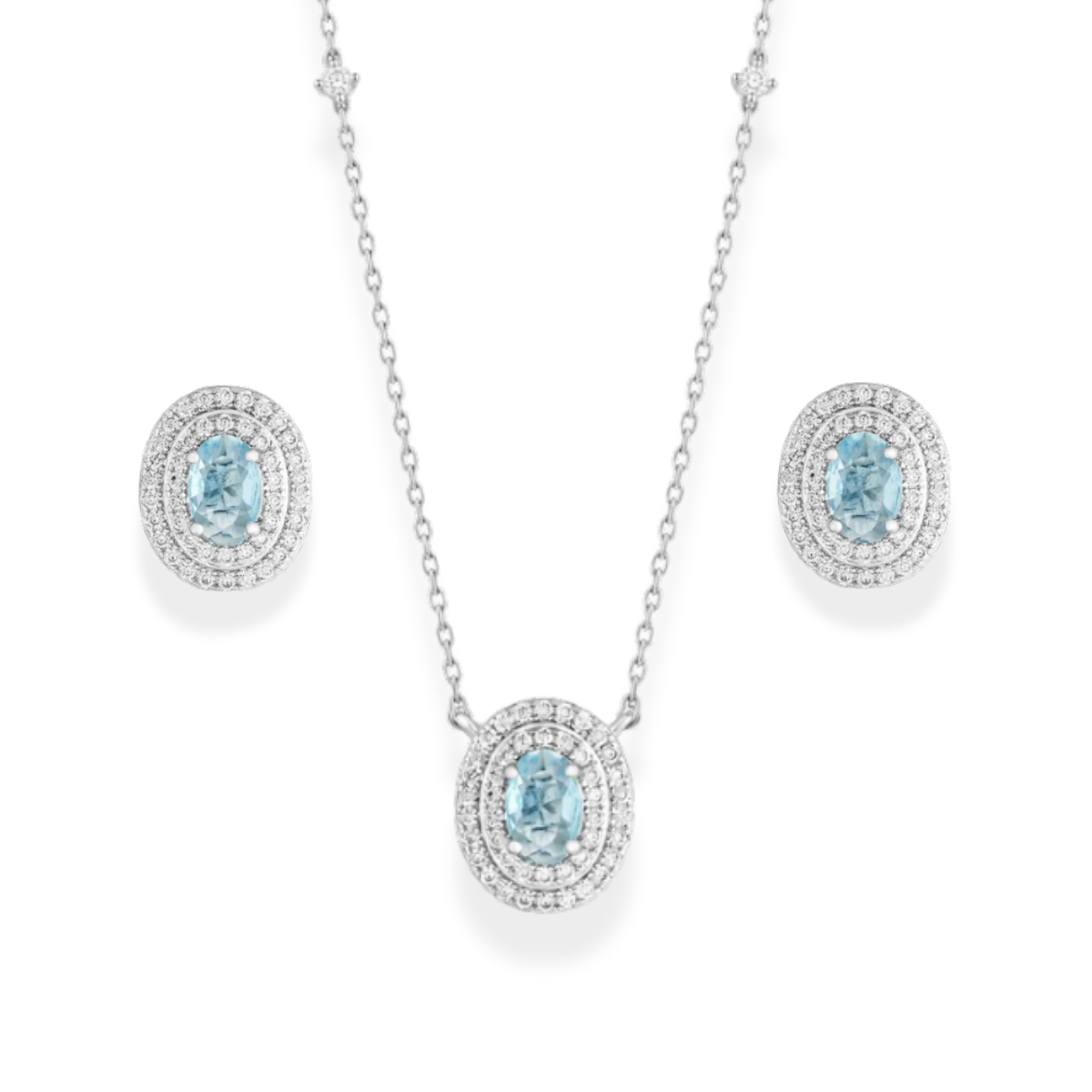 Conjunto Grazi oval zircônia água marinha ródio branco