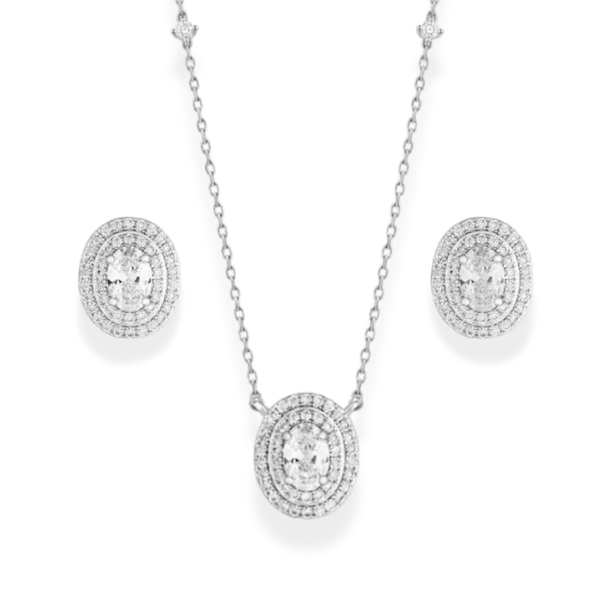 Conjunto Grazi oval zircônia branca ródio branco