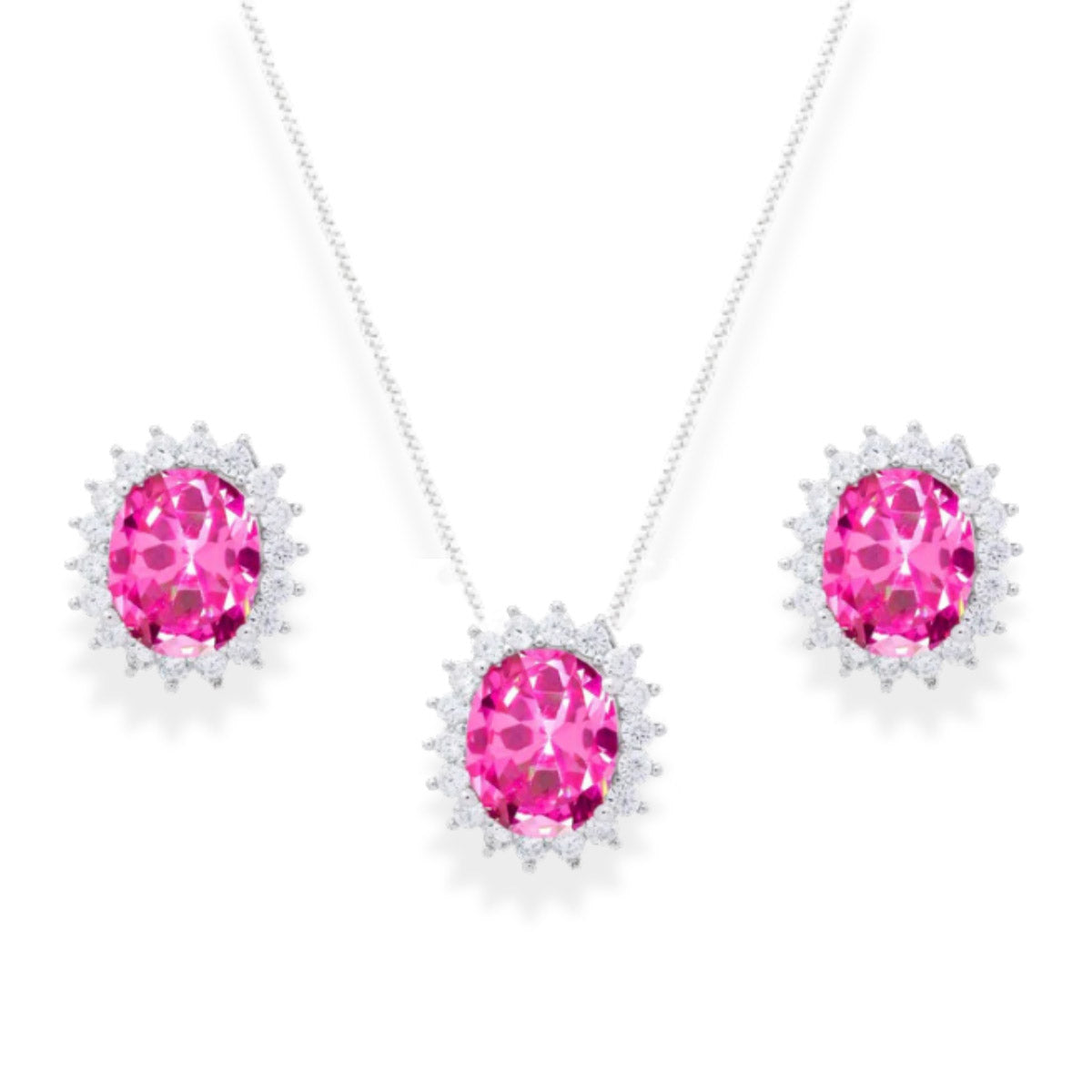 Conjunto Intense oval zircônia turmalina pink prata 925