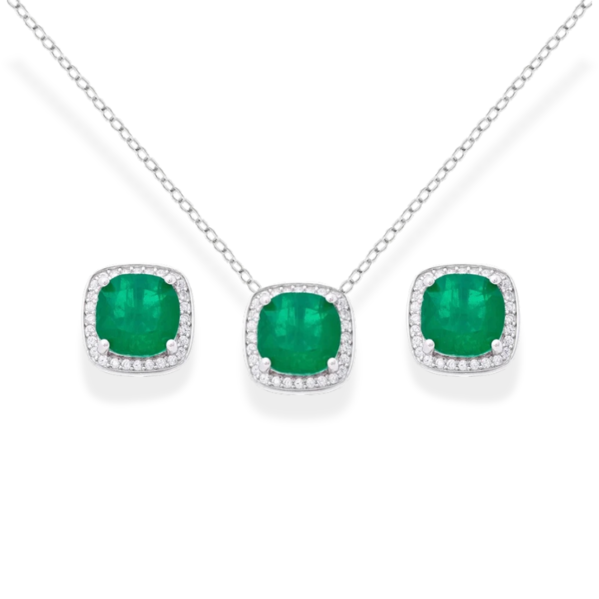 Conjunto Jolie quadrado esmeralda fusion prata 925