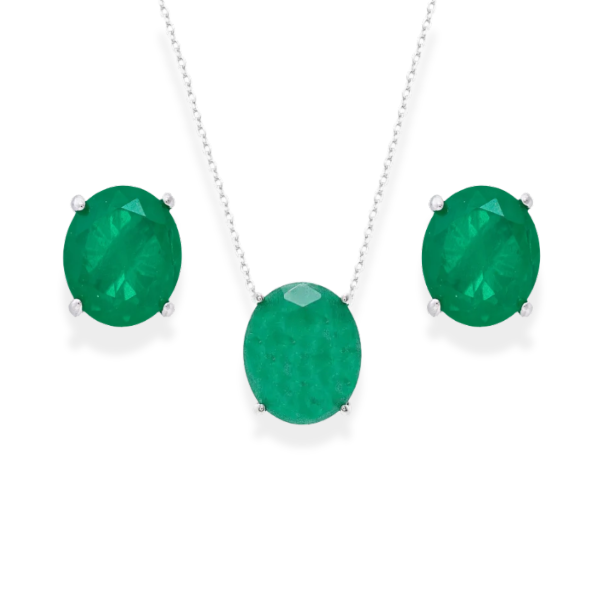 Conjunto Lorena oval esmeralda fusion prata 925